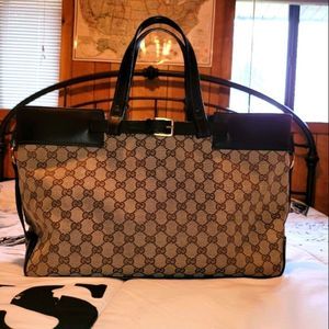 Gucci GG Canvas Large Tote Bag with Leather Trim – Brown